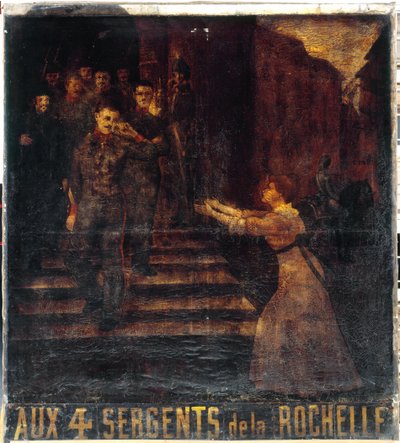 法文：Aux quatre sergents de La Rochelle (II).旅馆老板的招牌。巴黎第 11 区博马舍大道 3 号 作者 匿名的