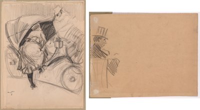 进入火葬场的女子（正面）；戴高帽男子的右侧轮廓（背面） 作者 归功于让·路易斯·福兰