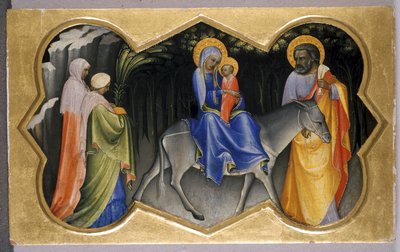飞往埃及的航班，c.1405（杨木上的蛋彩画） 作者 约1370年1425年洛伦佐·摩纳哥