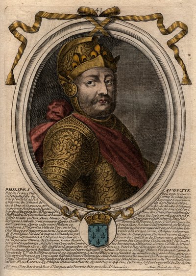 腓力二世（Philip II dit Philippe Auguste，1165-1223）--法国国王腓力二世（Philip Augustus II，1165-1223）的肖像--来自《从法拉蒙到路易十四的所有法国国王的Augustes表现》的雕刻，巴黎 作者 德拉梅辛