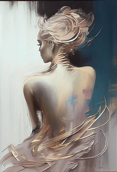 剪影画：从背后看坐着的穿衣女子 作者 法赫塔利·阿卜杜勒拉希姆