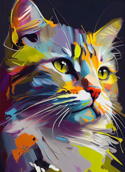抽象可爱的猫，油画笔触，墙壁艺术印刷品 作者 法赫塔利·阿卜杜勒拉希姆