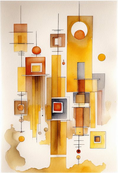 抽象水彩画、几何抽象 作者 F. Abderrahim