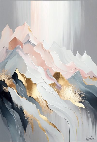 灵感来自奥尔加-苏沃洛娃的抽象金色山脉画作，艺术印刷品 作者 F. Abderrahim