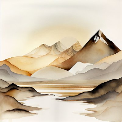 抽象柔和的自然景观、丙烯酸山脉、墙壁艺术印刷品 作者 F. Abderrahim