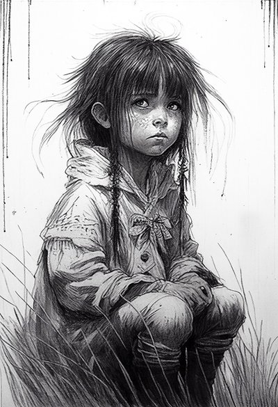 一个无辜的小女孩，绘画肖像，艺术印刷品 作者 法赫塔利·阿卜杜勒拉希姆