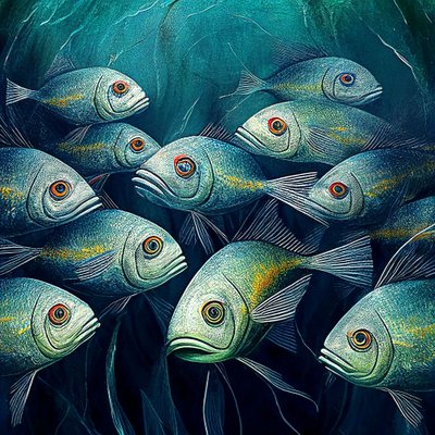 海水中的帆布鱼，抽象画 作者 法赫塔利·阿卜杜勒拉希姆