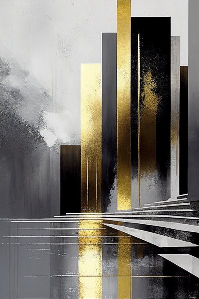 灰色和金色的极简抽象画色调 作者 F. Abderrahim