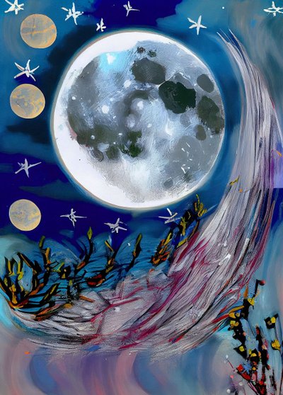 夜晚的月亮 帆布抽象画，壁画打印 作者 法赫塔利·阿卜杜勒拉希姆