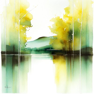 宁静的水彩风景，数字绘画，壁画打印 作者 法赫塔利·阿卜杜勒拉希姆
