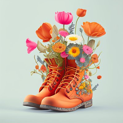 鞋与花、数字艺术绘画、按需打印的墙面艺术作品 作者 F. Abderrahim