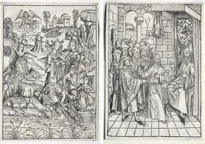 Der Schatzbehalter：  法老的女儿找到了摩西（正面）；Der Schatzbehalter：  基督在该亚法面前（背面） 作者 让·巴蒂斯特·玛丽·休特