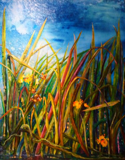 野生鸢尾水蛇，2017（布面油画） 作者 乔卡斯塔·莎士比亚