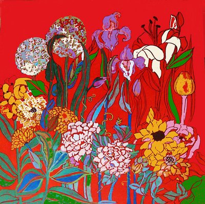 阿迪亚娜花园里的花》，2016 年（混合、丙烯、墨水、油彩） 作者 琳达·亚瑟（Linda Arthur）