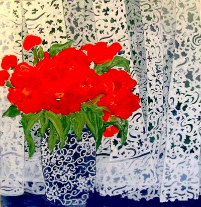 给希拉的郁金香，2015（混合画法、丙烯、墨水、油画） 作者 琳达·亚瑟（Linda Arthur）