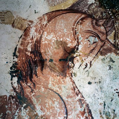 马，希腊克里特岛Mournies拜占庭教堂的壁画(照片) 作者 或 Magno Cesare Magni