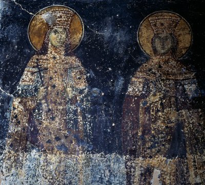 圣徒，希腊中马其顿韦利亚Sotiras Christos拜占庭教堂的壁画 作者 或 Magno Cesare Magni