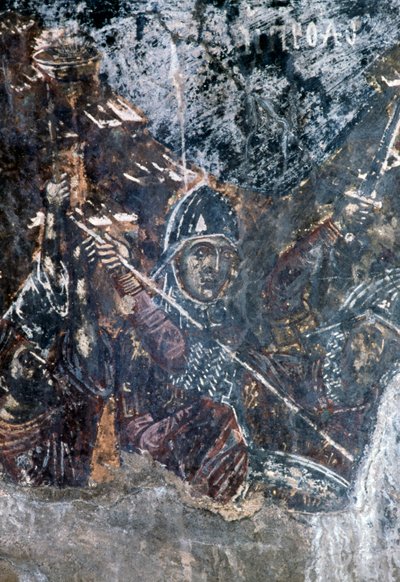 希腊克里特岛Vavouledo的Agios Vasileios教堂天花板上的士兵、受损壁画(照片) 作者 或 Magno Cesare Magni