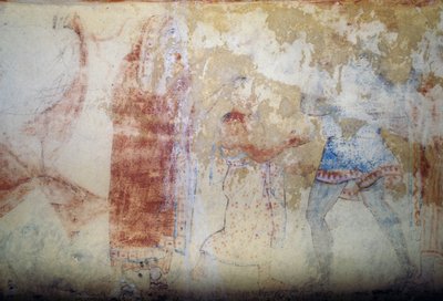 女人和青年，壁画，蓝色恶魔之墓，塔尔基尼亚墓园（联合国教科文组织世界遗产名录，2004年），意大利拉齐奥，伊特鲁里亚文明，公元前5世纪（图片）。 作者 Theodore Charles Ange Coquelin