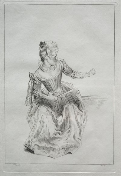 手持扇子的女子 作者 可能由 Benoit II Audran