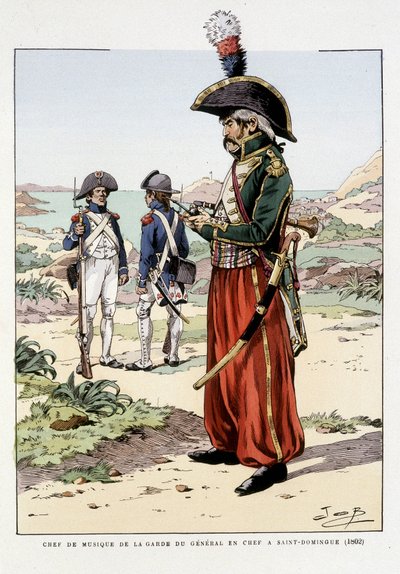 Chef de musique de la garde du général en chef à St Domingo en 1802 - in “Outfit des troupes de France: armee de terre et de mer à toutes les epoques”, ill. de Job 作者 Onfray de Breville Jacques Job的化名