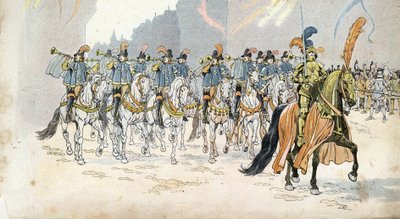 国王查理六世（1368-1422）在巴黎的入场仪式伴随着30个小号。私人收藏。 作者 Onfray de Breville Jacques Job的化名