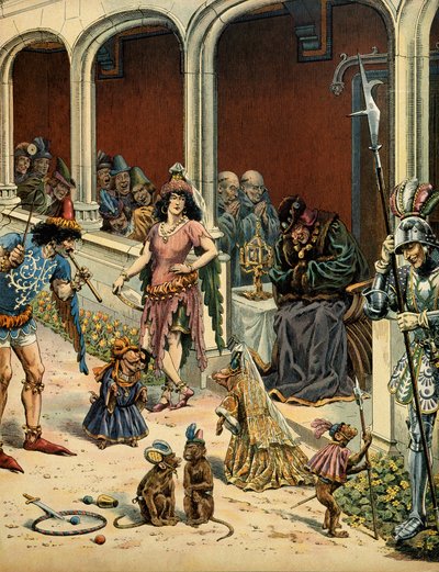 中世纪法国历史（Middle Ages）：法国国王路易十一说普莱登（1423-1483）在他的城堡普莱西斯莱图尔（Plessis-les-Tours）（Plessis-les-Tours）衰老 ez Tours）与前来娱乐的波西米亚人一起 作者 Onfray de Breville Jacques Job的化名