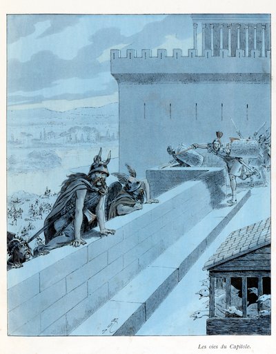插图来自《致野兽的荣耀》一书，作者为 A Fabre，图画由 Jacques Marie Gaston Onfray de Breville dit JOB (1858-1931)，编辑 Maison Alfred Mame et fils: Les goies du Capitole (890 BC)， les Gauls siegent Rome，部分收藏 作者 Onfray de Breville Jacques Job的化名