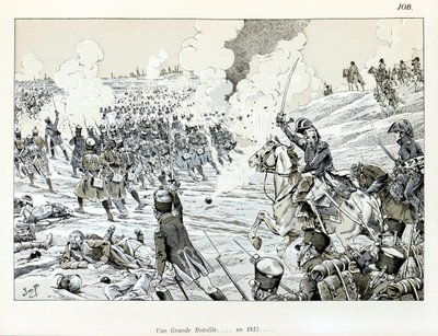插图来自《艺术家的大战争》一书：《1815年的大战争》，作者是雅克-玛丽-加斯顿-昂弗莱-德-布雷维尔（1858-1931），部分收藏。 作者 Onfray de Breville Jacques Job的化名