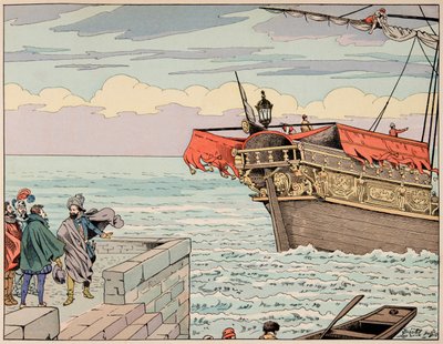 来自“Le bon roy Henri”一书的插图，由 Jacques Marie Gaston Onfray de Breville dit JOB (1858-1931) 插图：亨利四世拒绝逃往英国的建议 - 私人收藏 作者 Onfray de Breville Jacques Job的化名