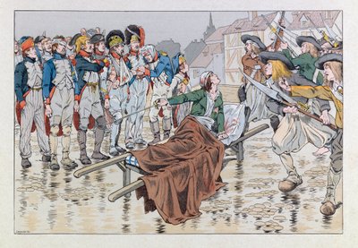 Jacques Marie Gaston Onfray de Breville dit JOB (1858 - 1931)； 《法兰西重剑》一书中的插图： 邦尚侯爵在 1793 年的肖莱战役后受了致命伤，从 chouan 手中拯救了共和军俘虏； 科尔, 帕尔 作者 Onfray de Breville Jacques Job的化名