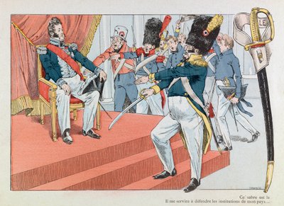 Jacques Marie Gaston Onfray de Breville dit JOB (1858 - 1931)； 插图取自《法兰西重剑》一书：路易·菲利普（1773-1850）在宝座上（亨利·蒙尼尔接受国民警卫队徽章）这把军刀是最漂亮的 作者 Onfray de Breville Jacques Job的化名