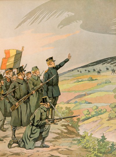 Jacques Marie Gaston Onfroy de Breville dit JOB (1858-1931) - 比利时的历史。阿尔伯特国王（1875-1934）和比利时军队在第一次世界大战期间面对德国的入侵，私人收藏品 作者 Onfray de Breville Jacques Job的化名