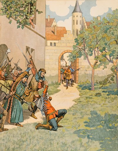 Jacques Marie Gaston Onfroy de Breville dit JOB (1858-1931) - 比利时历史：Jacques (Jacob) Van Artevelde (1287 - 1345) 说根特的智者，落入民众的打击之下，私人收藏 作者 Onfray de Breville Jacques Job的化名
