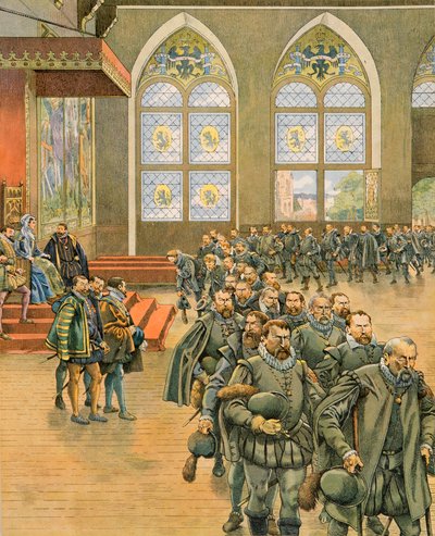 Jacques Marie Gaston Onfroy de Breville dit JOB (1858-1931) - 比利时历史：Gueux 于 1566 年向 Marguerite de Parma (1522-1586)，菲利普二世 (1527-1598) 统治下的荷兰家庭教师致以崇高的抗议， 私人收藏 作者 Onfray de Breville Jacques Job的化名