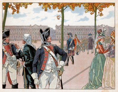 约阿希姆·穆拉特 (Joachim Murat，1767-1815 年) 和贝西埃 (Bessieres) 于 1791 年身着国王宪兵卫队的服装在巴黎。 Jacques Marie Gaston Onfray de Breville dit Job (1858-1931) 的雕刻 作者 Onfray de Breville Jacques Job的化名