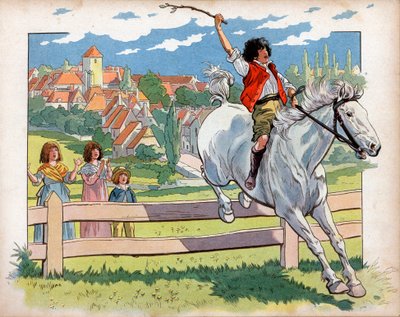 约阿希姆-缪拉（1767-1815）骑马的孩子正在训练跳树篱。Jacques Marie Gaston Onfray de Breville dit Job (1858-1931)的版画。 作者 Onfray de Breville Jacques Job的化名