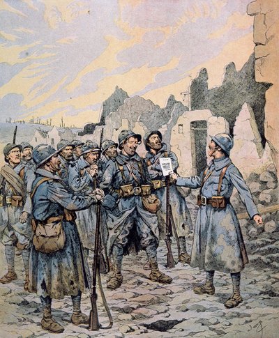1917 年 4 月至 5 月西线法国军队的兵变（彩色石版画） 作者 Onfray de Breville Jacques Job的化名