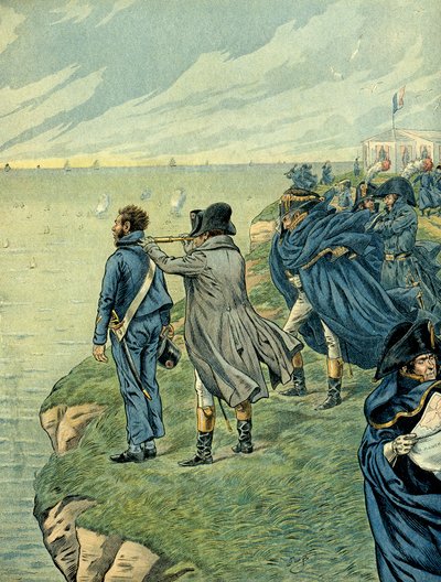 拿破仑一世-波拿巴（1769-1821）于1804年7月参观了布洛涅营地的兵工厂。插图由Jacques Marie Gaston Onfray de Breville dit JOB（1858-1931）绘制。私人收藏 作者 Onfray de Breville Jacques Job的化名