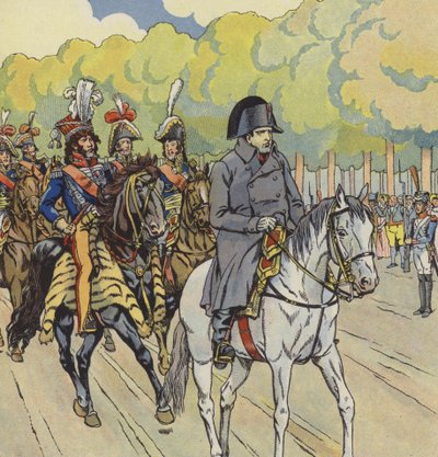 法国拿破仑一世，绰号 "小下士"（彩色平版印刷）。 作者 Onfray de Breville Jacques Job的化名