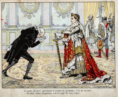 拿破仑和公证人Raguideau，1804年加冕典礼的早晨--约伯（Jacques Onfroy de Breville）的石版画，出自《大拿破仑和小儿童》1893年。 作者 Onfray de Breville Jacques Job的化名