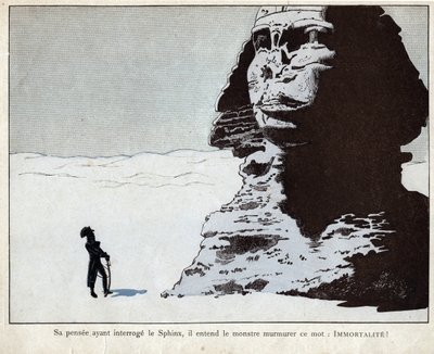 拿破仑在埃及研究狮身人面像--约伯（Jacques Onfroy de Breville）的石版画，出自《大拿破仑与小儿童》1893年。 作者 Onfray de Breville Jacques Job的化名