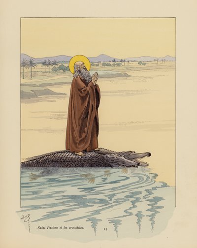 圣帕科米斯和鳄鱼（彩色石版画） 作者 Onfray de Breville Jacques Job的化名