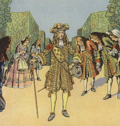 太阳王，法国的路易十四（彩色平版印刷）。 作者 Onfray de Breville Jacques Job的化名