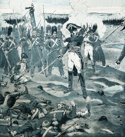 卫兵死了，但没有回应坎布隆将军（1770-1842）指挥加德的最后一个方阵，而敌人要求法军在1815年6月18日滑铁卢战役中投降。约伯的插图（雅克-玛丽-加斯东-昂弗莱和布雷维 作者 pseudonym for Onfray de Breville Jacques Job
