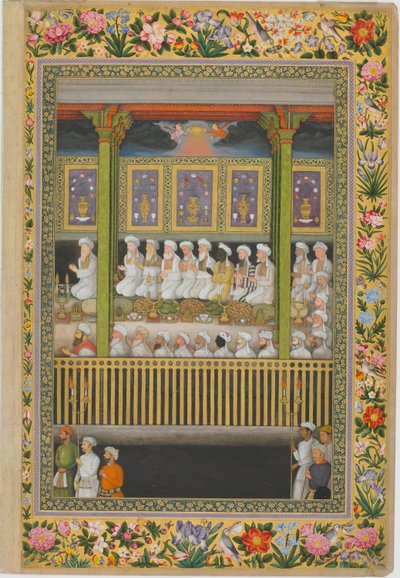 庆祝先知生日之夜》，选自圣彼得堡画册，约 1635-1752 年（纸面不透明水彩和金色） 作者 Hoshang (attr.to) Bulaqi 之子