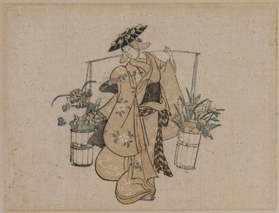 一个美人提着两桶鲜花 作者 鸟居清雅风格