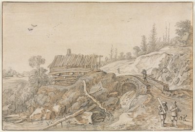 丘陵景观与溪流旁的小屋，1627年。 作者 范德维尔德埃萨亚斯