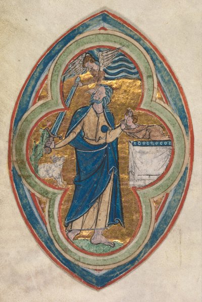 从彼得-普瓦捷（Peter Poitiers）的《基督史谱系简编》（Compendium in historiae genealogia Christi）中摘录的缩影：以撒的献祭 作者 William de Brailes 工作室
