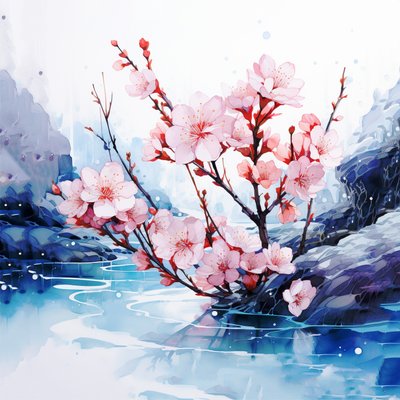 超现实水彩画日本樱花，墙面艺术印刷品